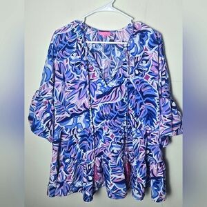 Women's Simply Southern 3/4 Sleeve Leaf Print Peplum Blouse, Size XL